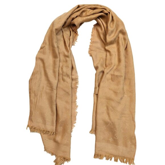 LOUIS VUITTON LV Vintage Tan Monogram Scarf Shawl Wrap - Picture 1 of 11